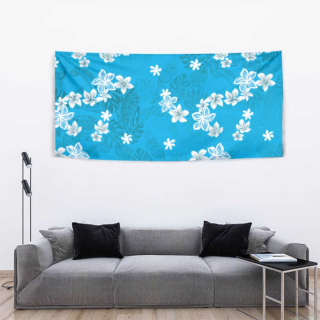 Hawaii Monstera Deliciosa Tapestry Blue Plumeria Polynesian Pattern LT05 - Polynesian Pride