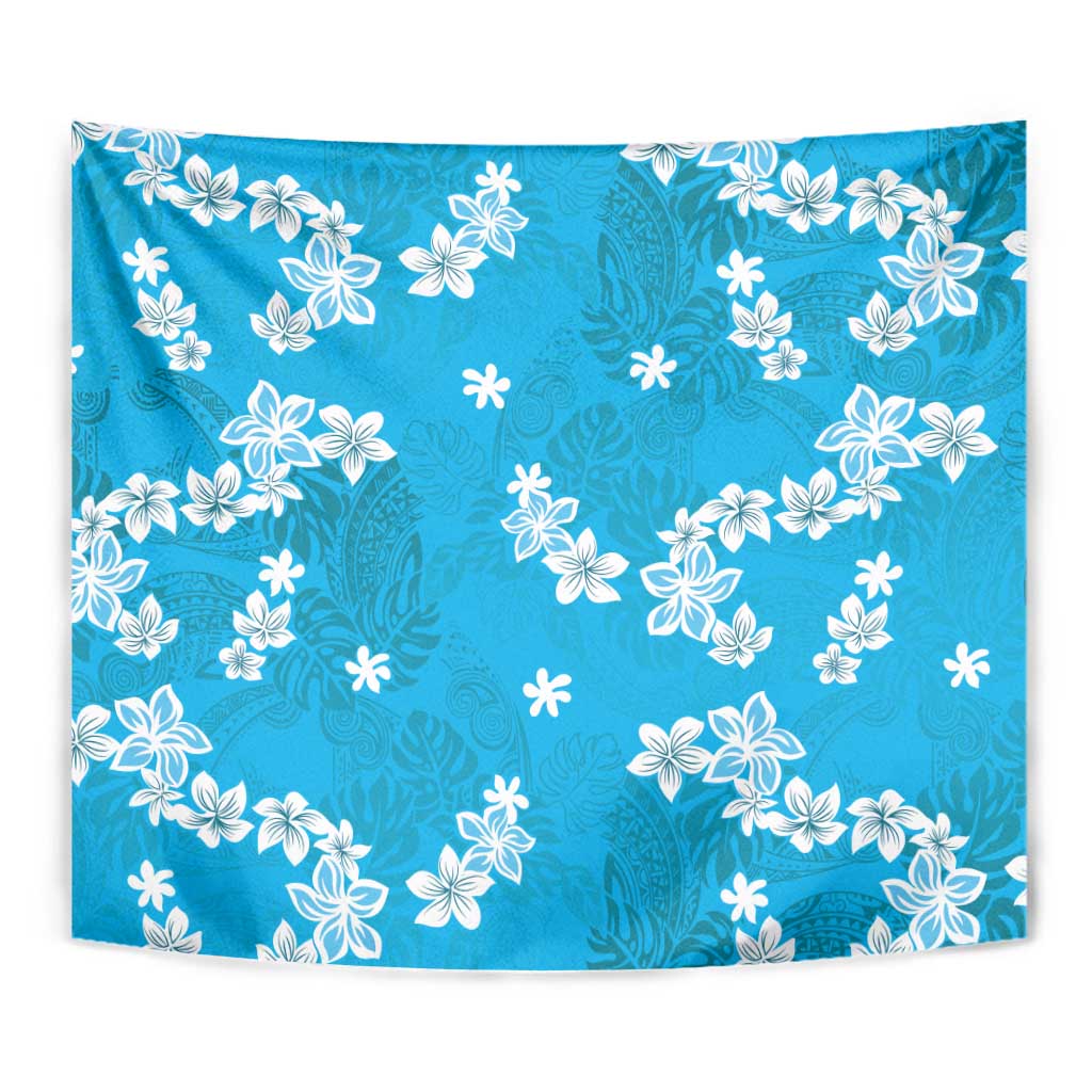 Hawaii Monstera Deliciosa Tapestry Blue Plumeria Polynesian Pattern LT05 - Polynesian Pride