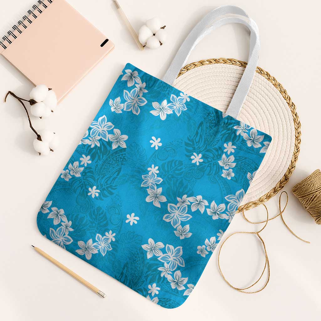 Hawaii Monstera Deliciosa Tote Bag Blue Plumeria Polynesian Pattern LT05 White Strap One Size Blue - Polynesian Pride