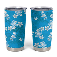 Hawaii Monstera Deliciosa Tumbler Cup Blue Plumeria Polynesian Pattern - Polynesian Pride