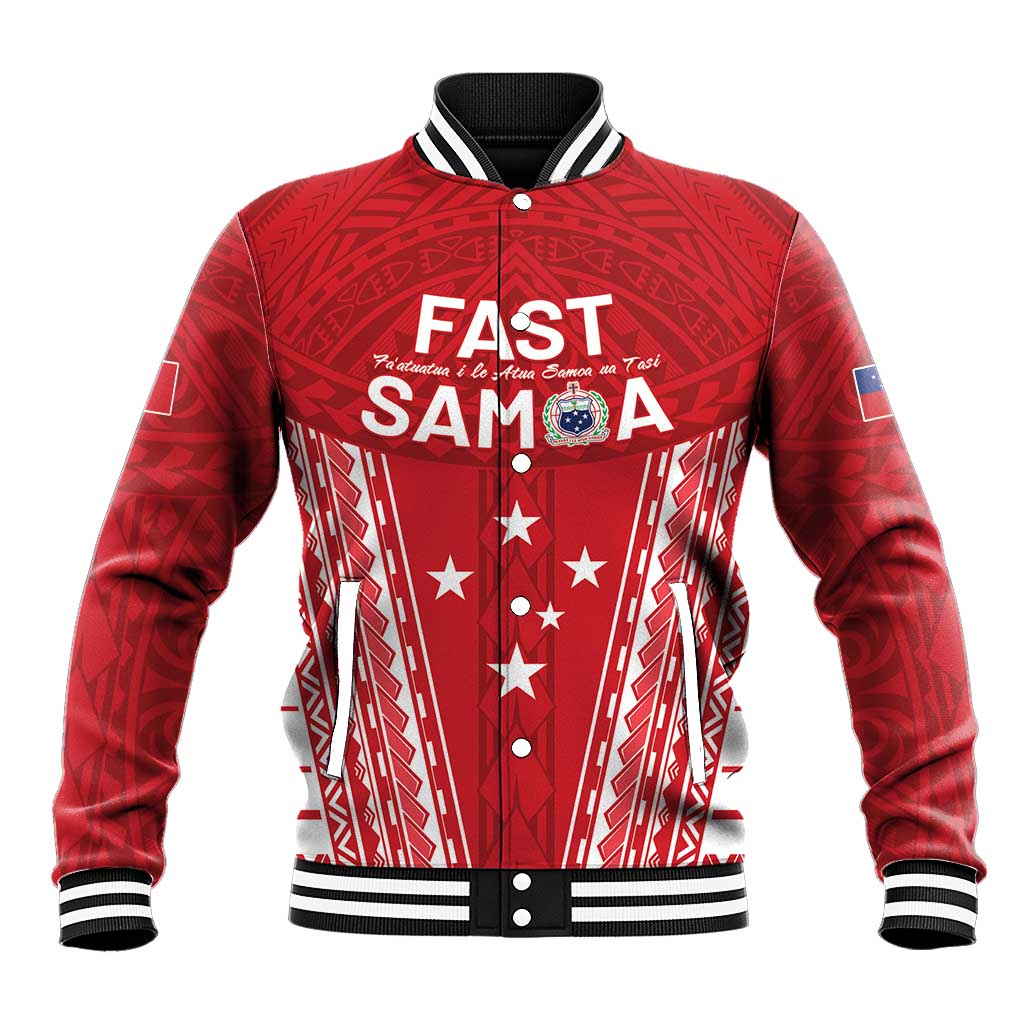 Samoa FAST Baseball Jacket Forever Proud Samoan Tribal Pattern - Polynesian Pride