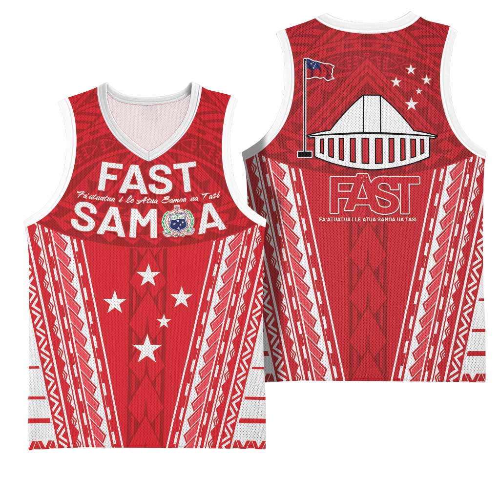 Samoa FAST Basketball Jersey Forever Proud Samoan Tribal Pattern - Polynesian Pride