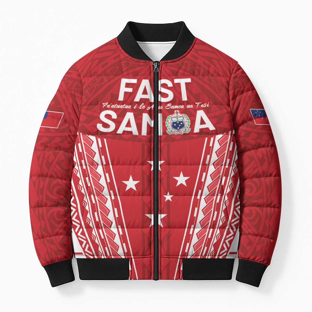 Samoa FAST Bomber Puffer Jacket Forever Proud Samoan Tribal Pattern - Polynesian Pride