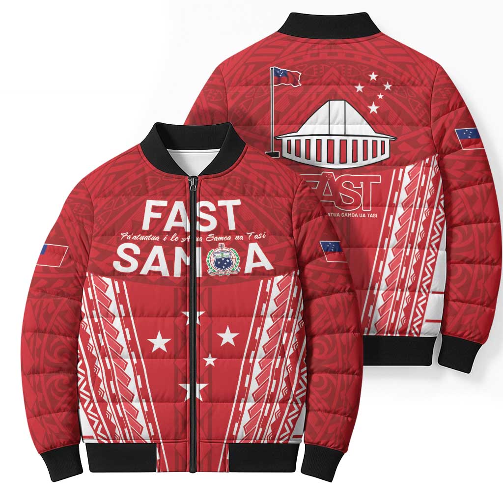 Samoa FAST Bomber Puffer Jacket Forever Proud Samoan Tribal Pattern - Polynesian Pride