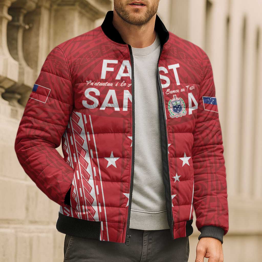 Samoa FAST Bomber Puffer Jacket Forever Proud Samoan Tribal Pattern - Polynesian Pride