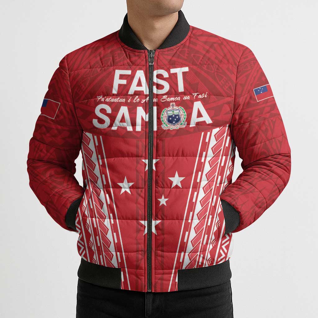 Samoa FAST Bomber Puffer Jacket Forever Proud Samoan Tribal Pattern - Polynesian Pride