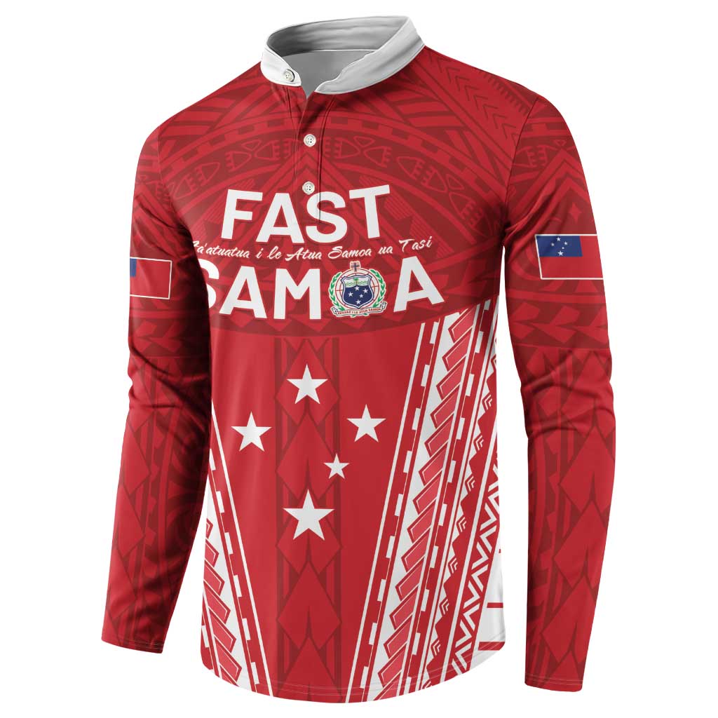 Samoa FAST Button Sweatshirt Forever Proud Samoan Tribal Pattern - Polynesian Pride