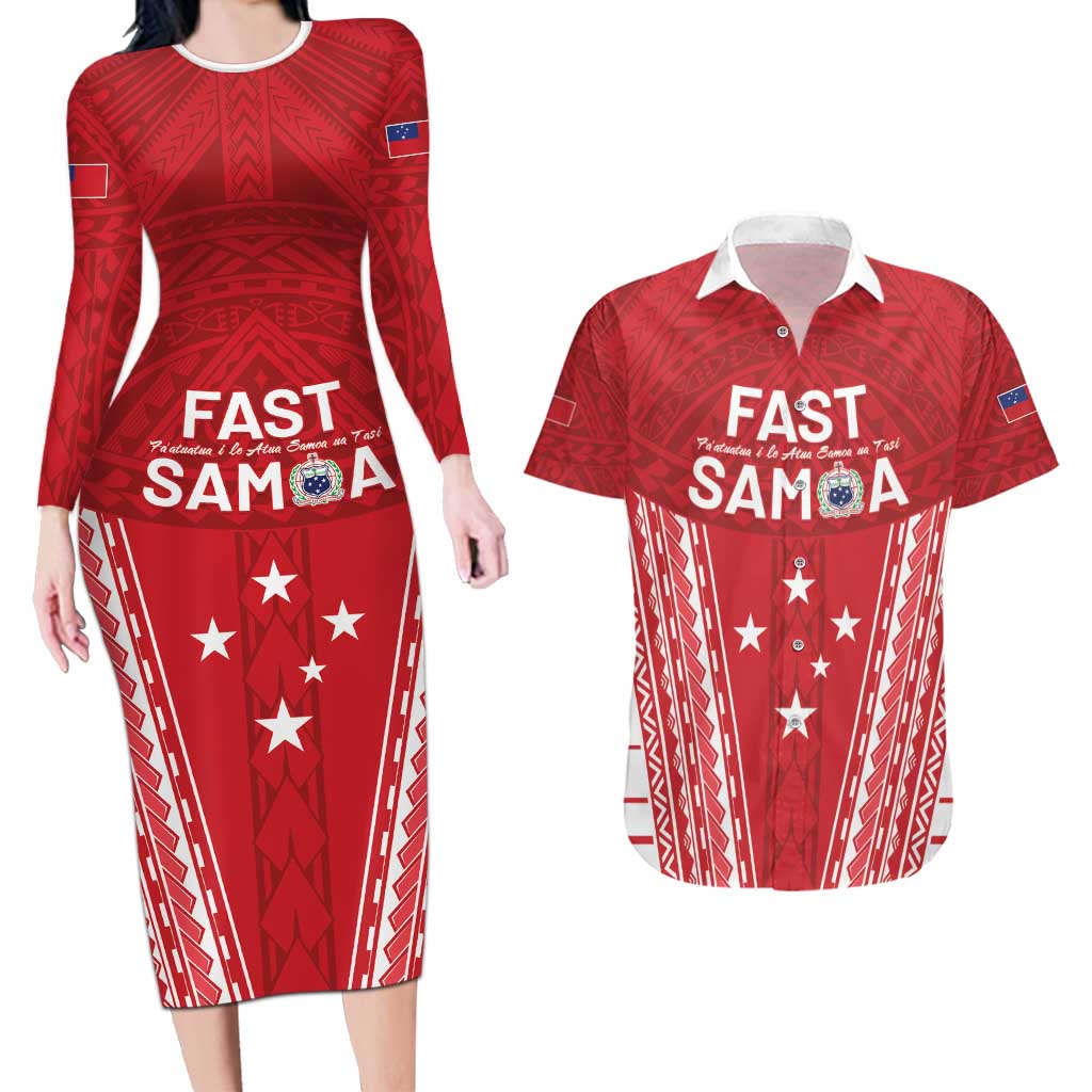 Samoa FAST Couples Matching Long Sleeve Bodycon Dress and Hawaiian Shirt Forever Proud Samoan Tribal Pattern - Polynesian Pride