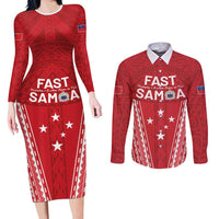 Samoa FAST Couples Matching Long Sleeve Bodycon Dress and Long Sleeve Button Shirt Forever Proud Samoan Tribal Pattern - Polynesian Pride