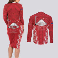 Samoa FAST Couples Matching Long Sleeve Bodycon Dress and Long Sleeve Button Shirt Forever Proud Samoan Tribal Pattern - Polynesian Pride