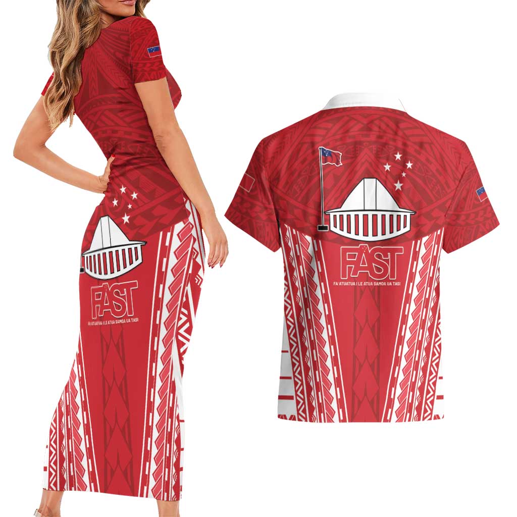 Samoa FAST Couples Matching Short Sleeve Bodycon Dress and Hawaiian Shirt Forever Proud Samoan Tribal Pattern - Polynesian Pride