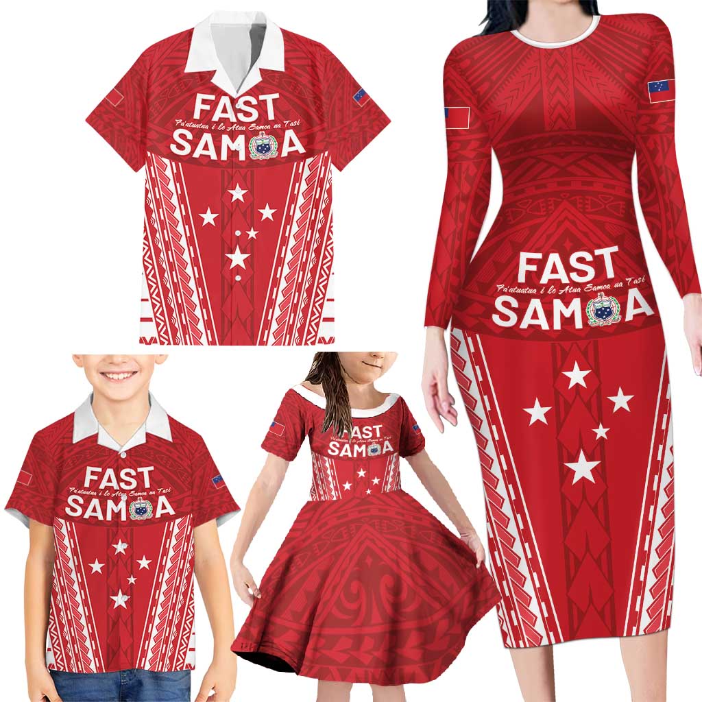 Samoa FAST Family Matching Long Sleeve Bodycon Dress and Hawaiian Shirt Forever Proud Samoan Tribal Pattern - Polynesian Pride