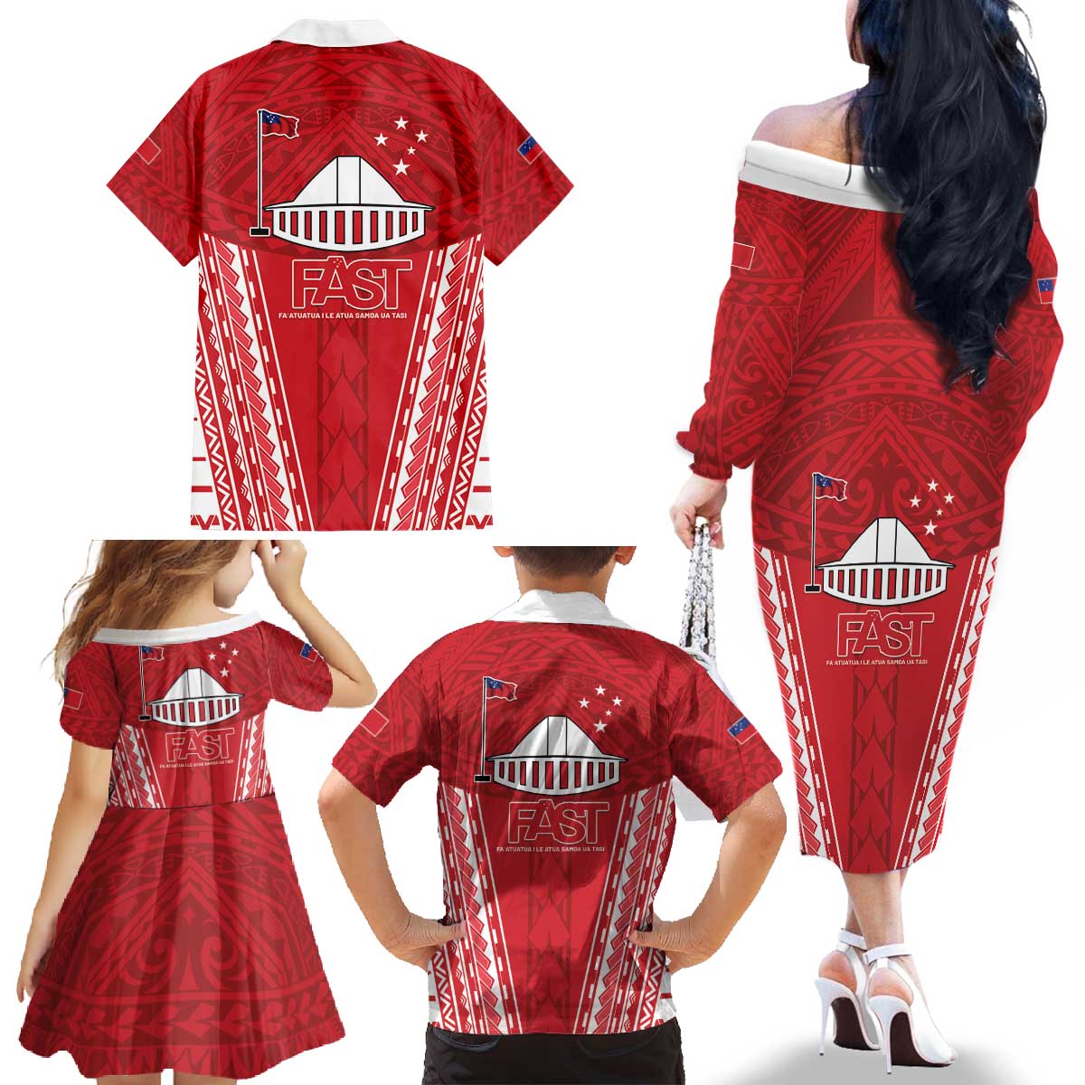 Samoa FAST Family Matching Off The Shoulder Long Sleeve Dress and Hawaiian Shirt Forever Proud Samoan Tribal Pattern - Polynesian Pride