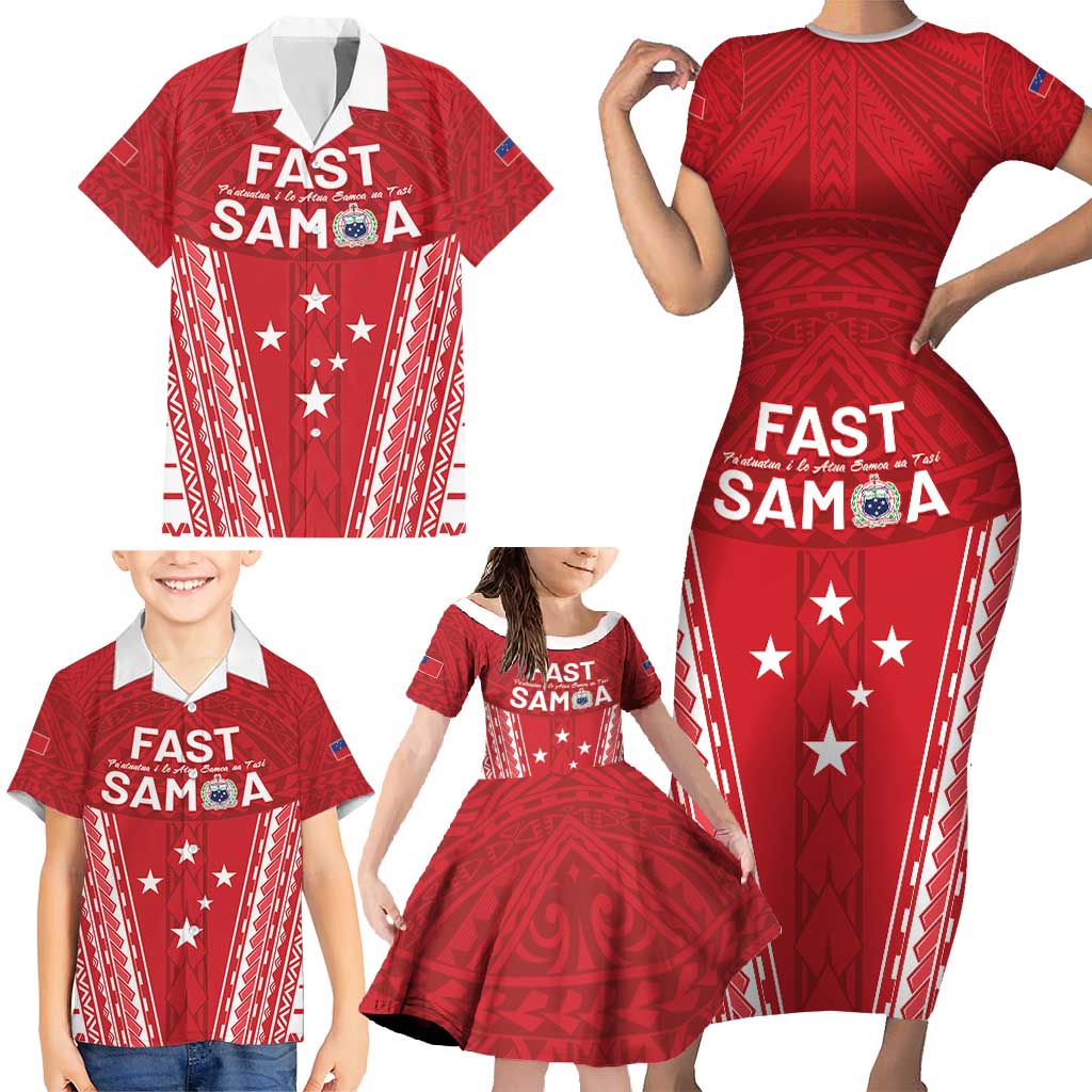 Samoa FAST Family Matching Short Sleeve Bodycon Dress and Hawaiian Shirt Forever Proud Samoan Tribal Pattern - Polynesian Pride