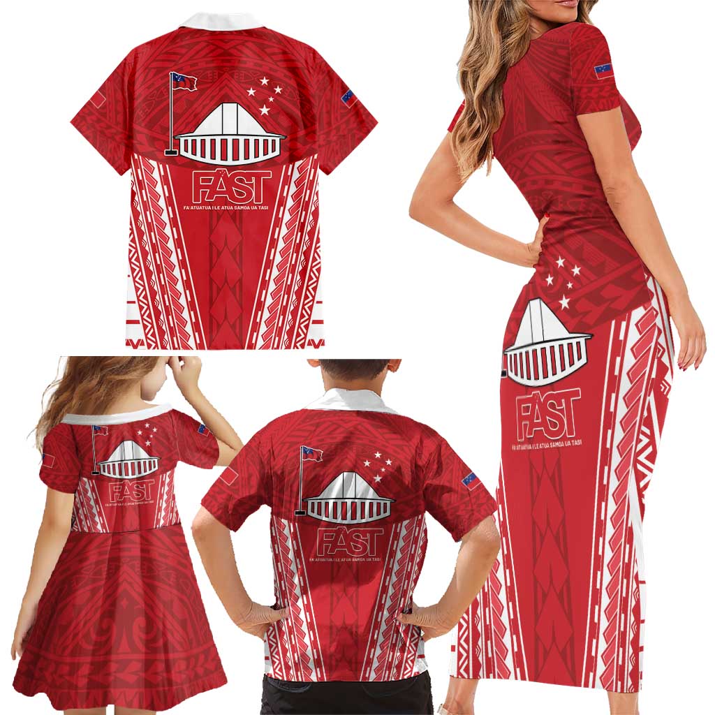 Samoa FAST Family Matching Short Sleeve Bodycon Dress and Hawaiian Shirt Forever Proud Samoan Tribal Pattern - Polynesian Pride