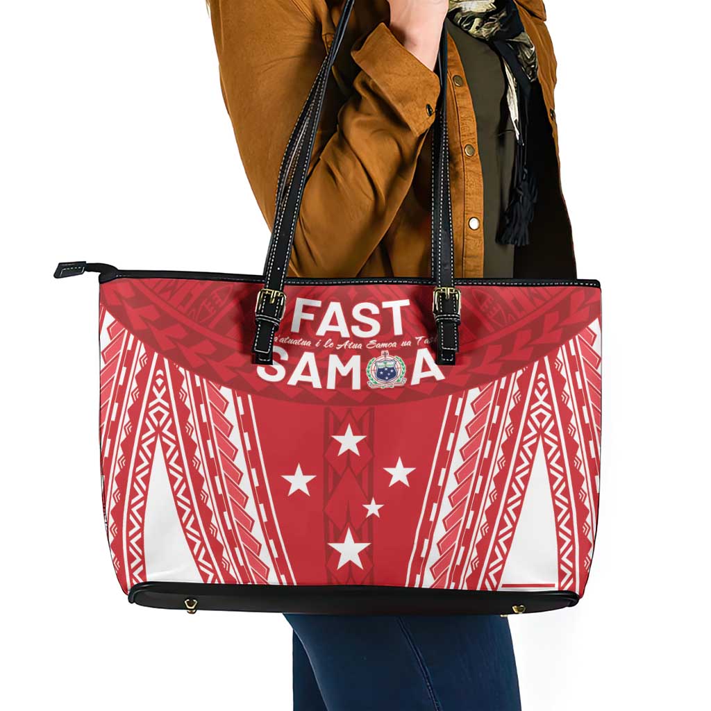Samoa FAST Leather Tote Bag Forever Proud Samoan Tribal Pattern - Polynesian Pride