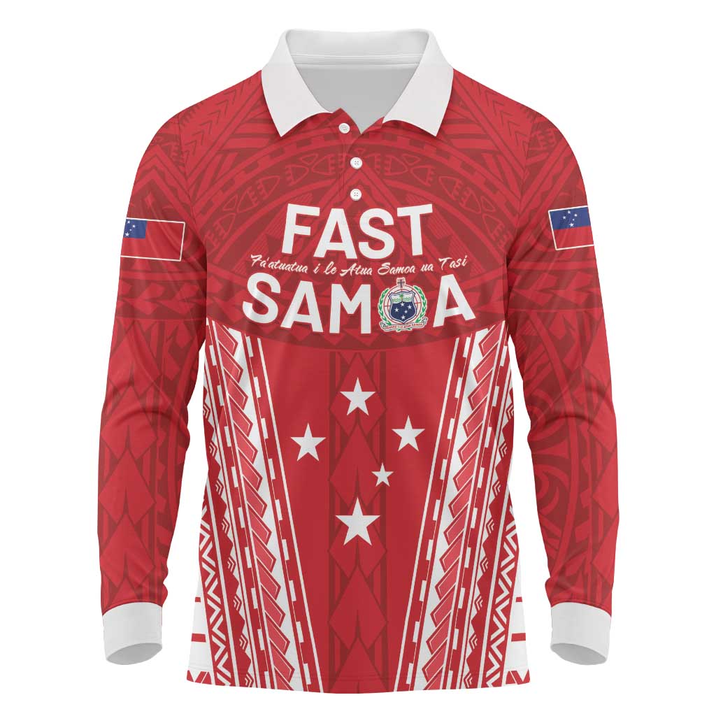 Samoa FAST Long Sleeve Polo Shirt Forever Proud Samoan Tribal Pattern - Polynesian Pride
