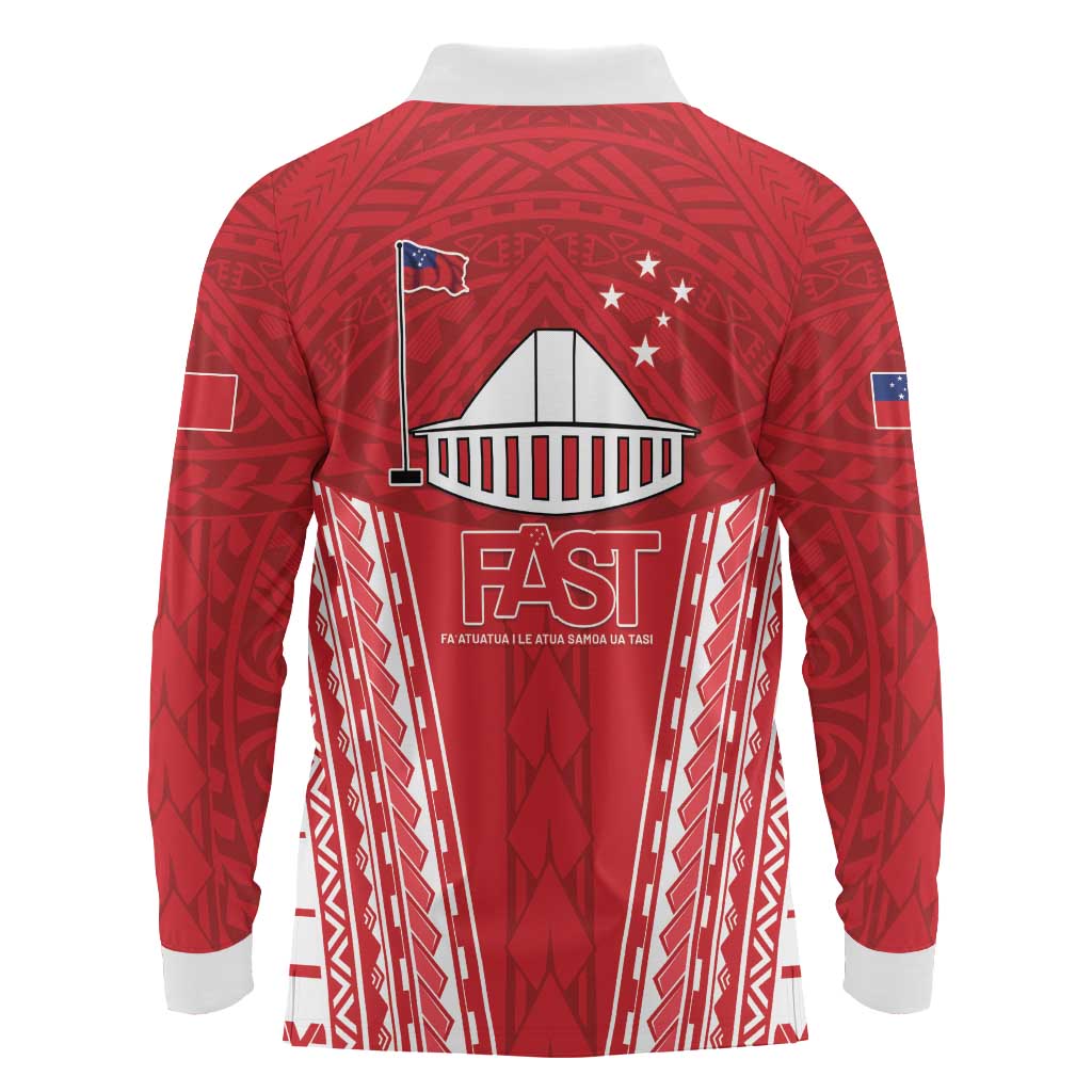 Samoa FAST Long Sleeve Polo Shirt Forever Proud Samoan Tribal Pattern - Polynesian Pride