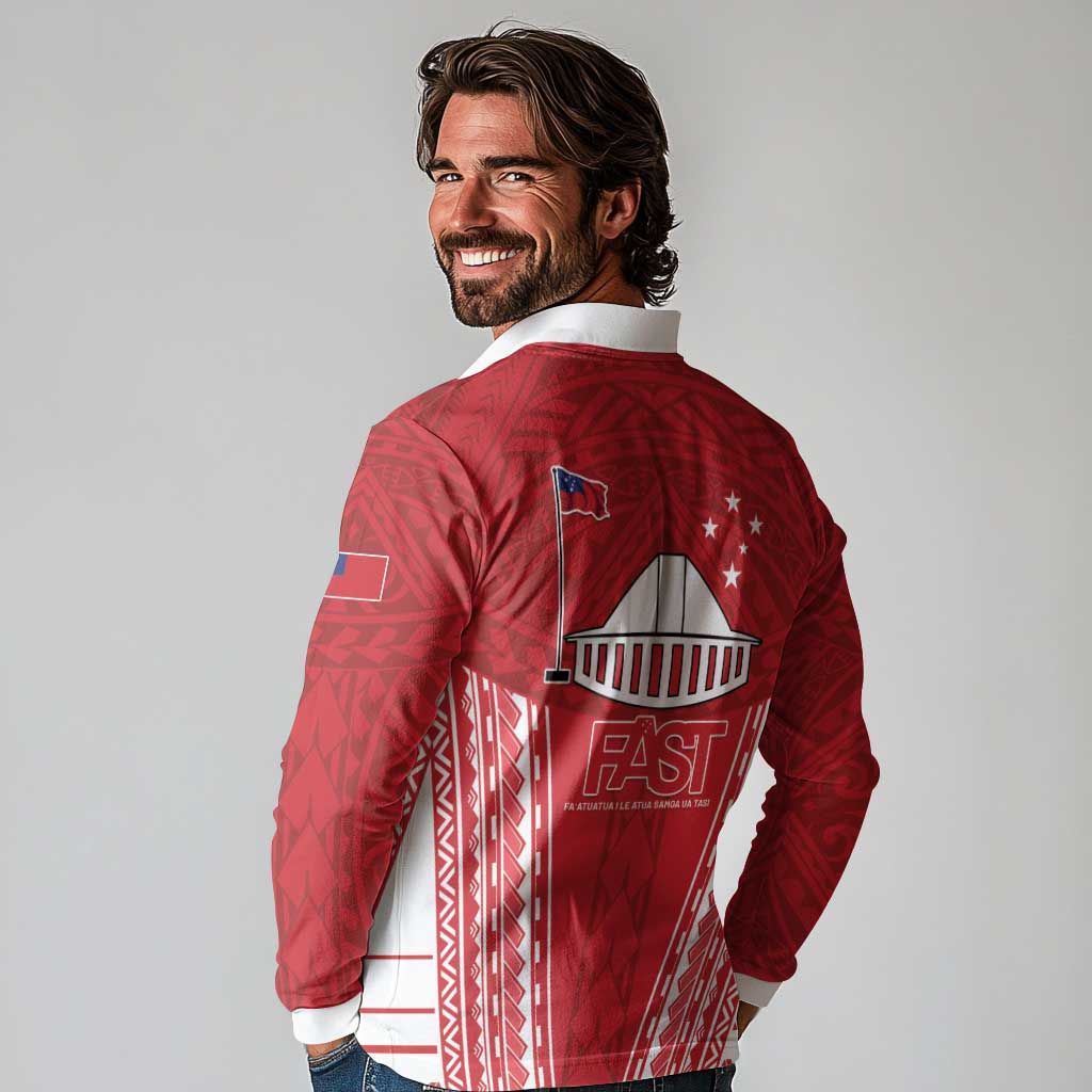 Samoa FAST Long Sleeve Polo Shirt Forever Proud Samoan Tribal Pattern - Polynesian Pride