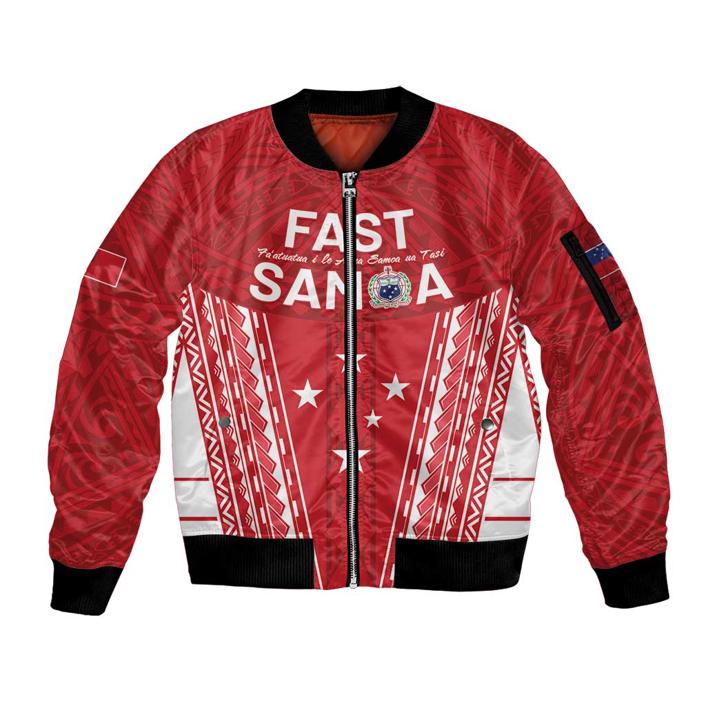 Samoa FAST Sleeve Zip Bomber Jacket Forever Proud Samoan Tribal Pattern - Polynesian Pride