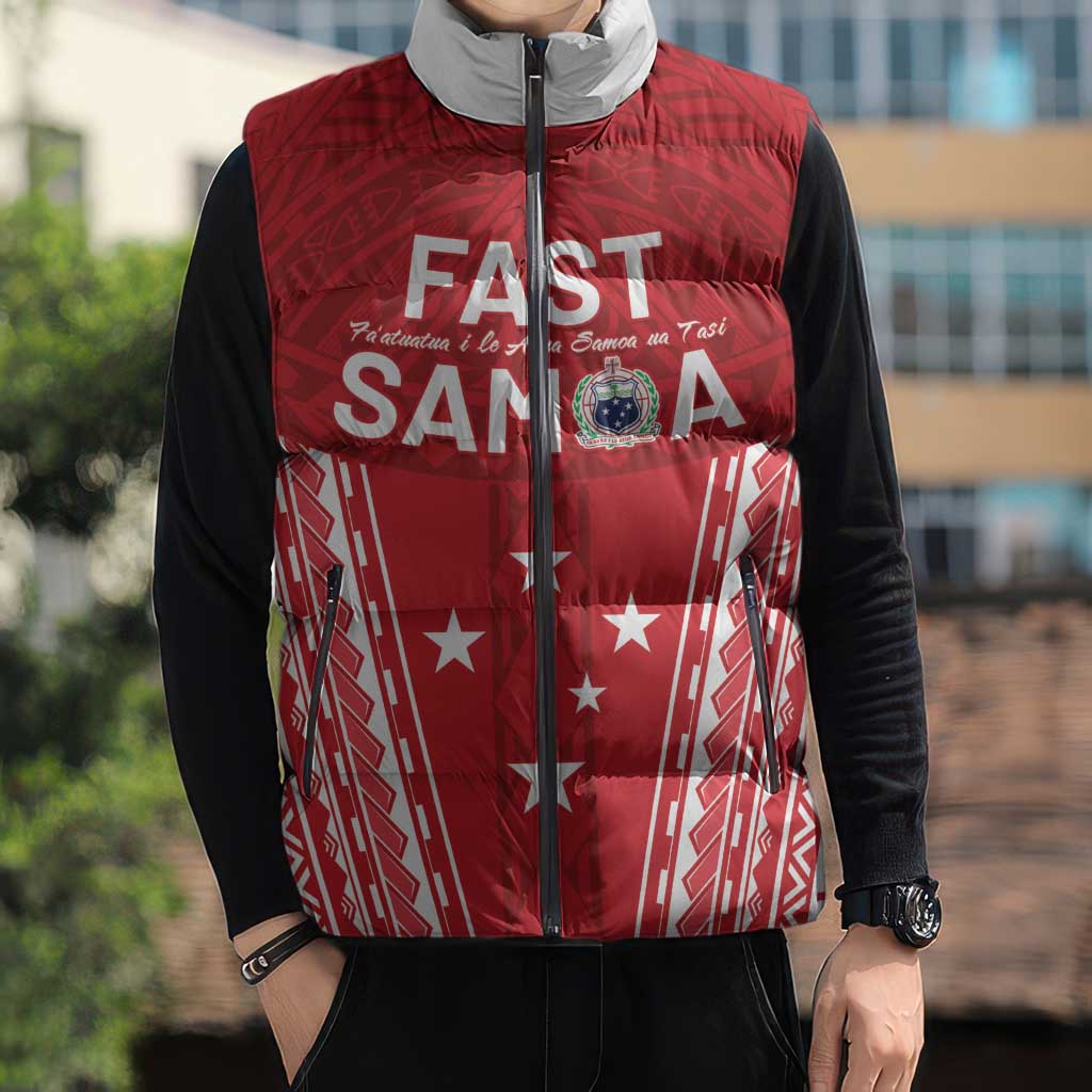 Samoa FAST Sleeveless Puffer Jacket Forever Proud Samoan Tribal Pattern - Polynesian Pride