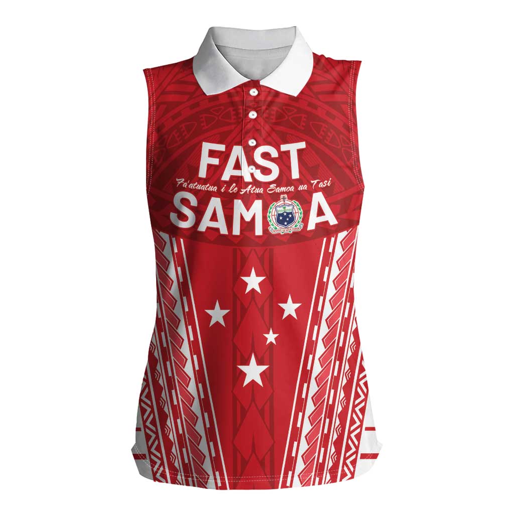 Samoa FAST Women Sleeveless Polo Shirt Forever Proud Samoan Tribal Pattern - Polynesian Pride