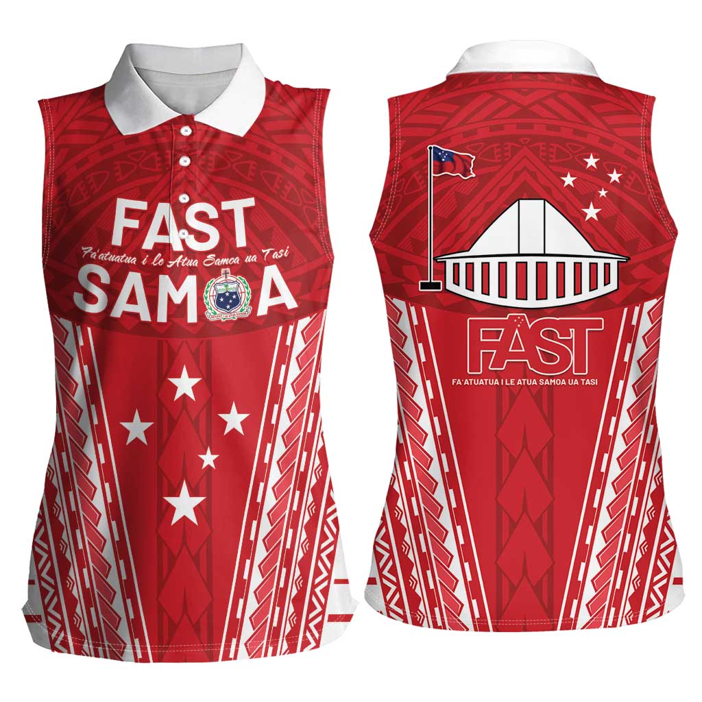 Samoa FAST Women Sleeveless Polo Shirt Forever Proud Samoan Tribal Pattern - Polynesian Pride