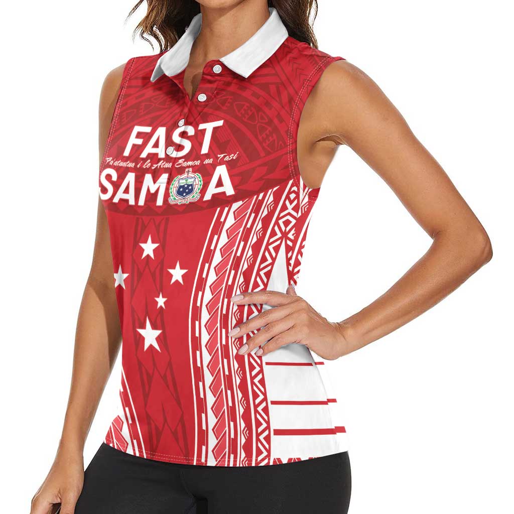 Samoa FAST Women Sleeveless Polo Shirt Forever Proud Samoan Tribal Pattern - Polynesian Pride