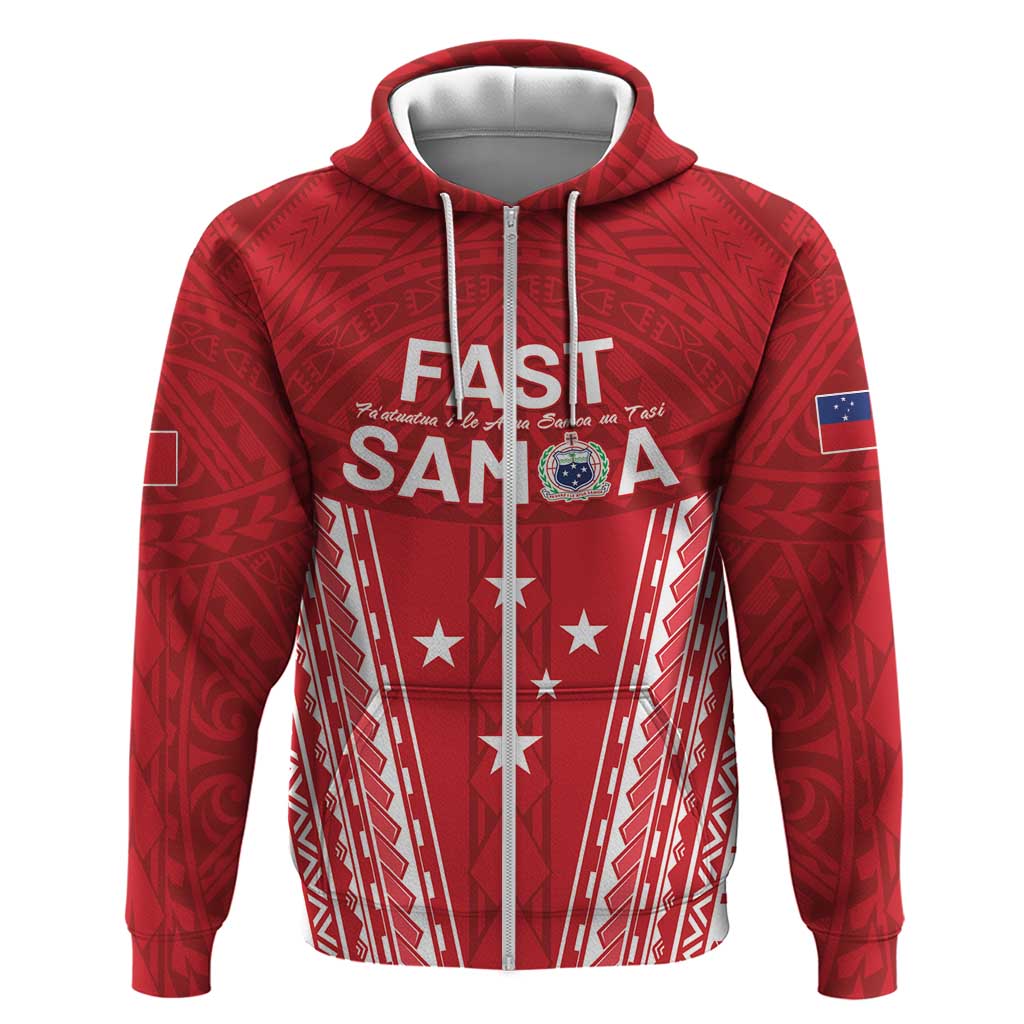 Samoa FAST Zip Hoodie Forever Proud Samoan Tribal Pattern - Polynesian Pride
