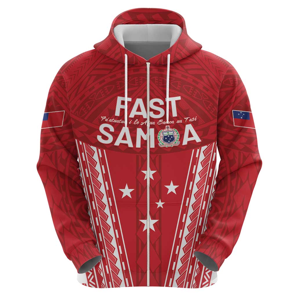 Samoa FAST Zip Hoodie Forever Proud Samoan Tribal Pattern - Polynesian Pride