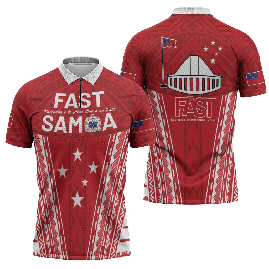 Samoa FAST Zipper Polo Shirt Forever Proud Samoan Tribal Pattern - Polynesian Pride