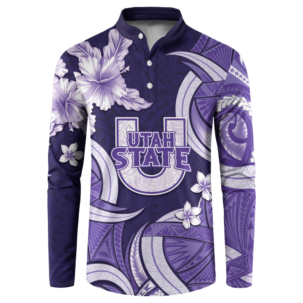 Utah State Polynesian Heritage Button Sweatshirt Floral Tribal Pattern Tropical Flowers LT05 Purple - Polynesian Pride
