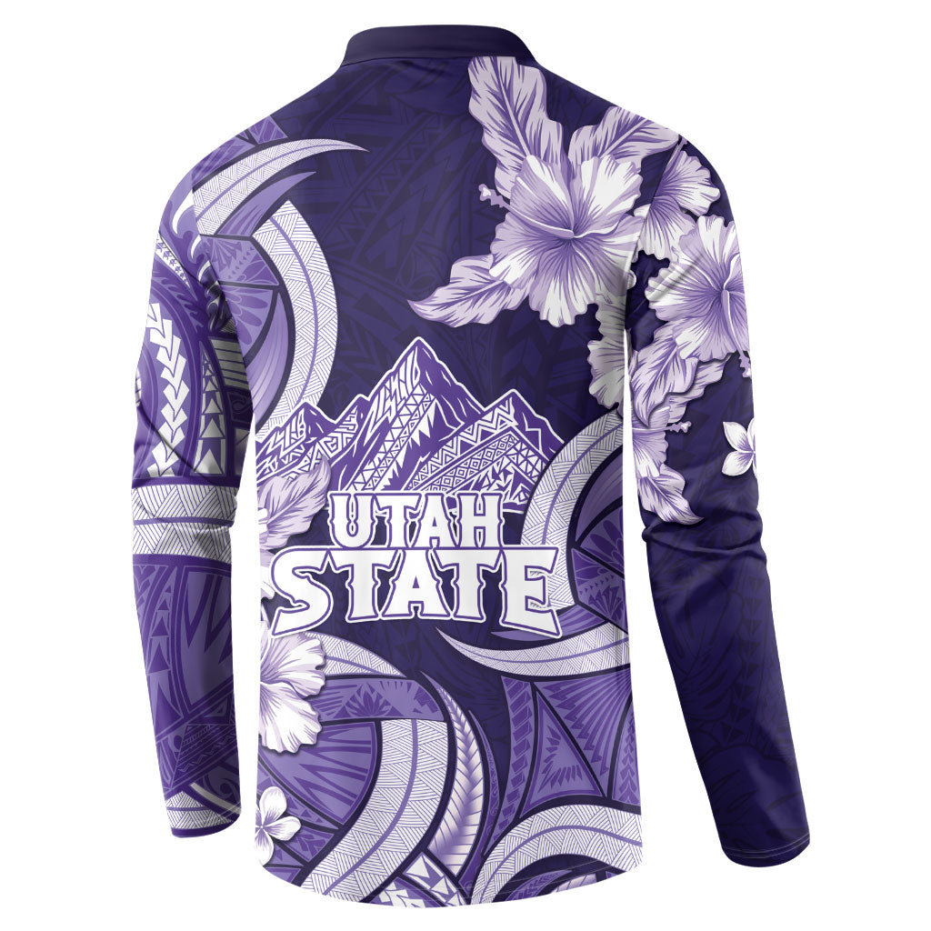 Utah State Polynesian Heritage Button Sweatshirt Floral Tribal Pattern Tropical Flowers LT05 - Polynesian Pride