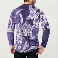 Utah State Polynesian Heritage Button Sweatshirt Floral Tribal Pattern Tropical Flowers LT05 - Polynesian Pride