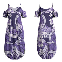 Utah State Polynesian Heritage Couples Matching Summer Maxi Dress and Long Sleeve Button Shirt Floral Tribal Pattern Tropical Flowers LT05 - Polynesian Pride