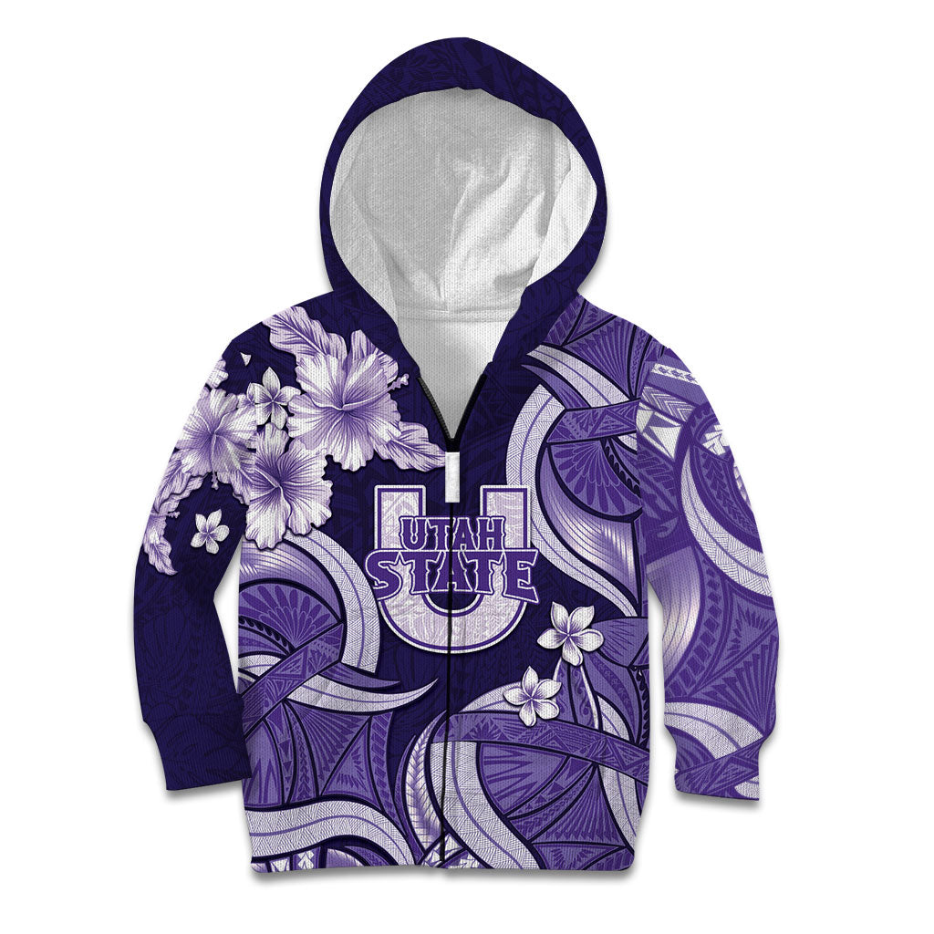 Utah State Polynesian Heritage Kid Hoodie Floral Tribal Pattern Tropical Flowers LT05 Zip Hoodie Purple - Polynesian Pride