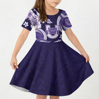Utah State Polynesian Heritage Kid Short Sleeve Dress Floral Tribal Pattern Tropical Flowers LT05 KID Purple - Polynesian Pride