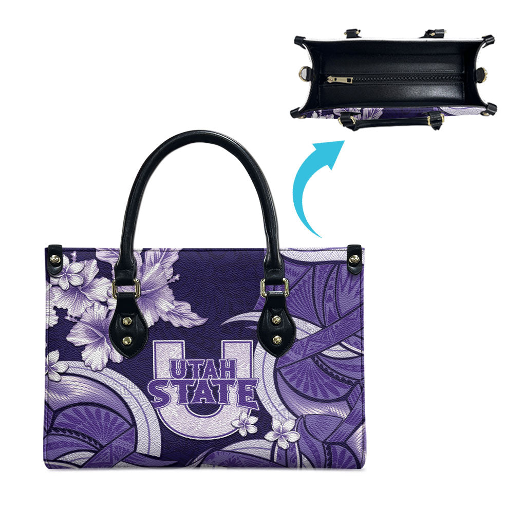 Utah State Polynesian Heritage Leather Bag Floral Tribal Pattern Tropical Flowers LT05 - Polynesian Pride