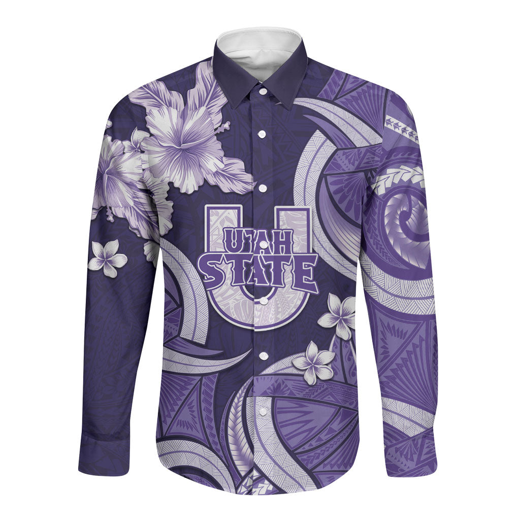 Utah State Polynesian Heritage Long Sleeve Button Shirt Floral Tribal Pattern Tropical Flowers LT05 Unisex Purple - Polynesian Pride