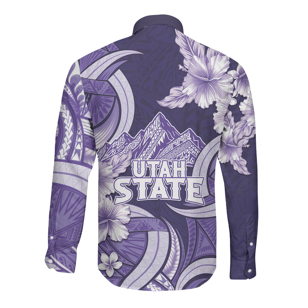 Utah State Polynesian Heritage Long Sleeve Button Shirt Floral Tribal Pattern Tropical Flowers LT05 - Polynesian Pride