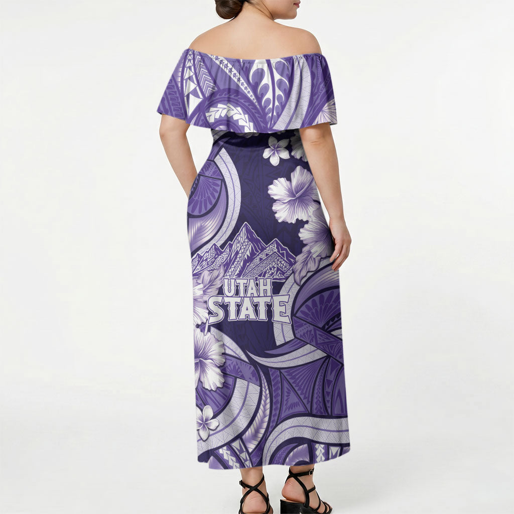 Utah State Polynesian Heritage Off Shoulder Maxi Dress Floral Tribal Pattern Tropical Flowers LT05 - Polynesian Pride