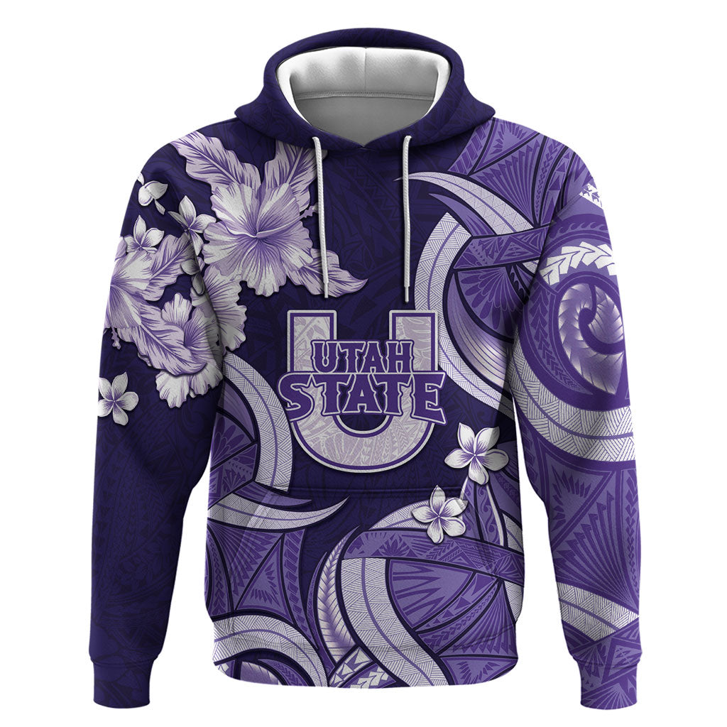 Utah State Polynesian Heritage Zip Hoodie Floral Tribal Pattern Tropical Flowers LT05 Pullover Hoodie Purple - Polynesian Pride