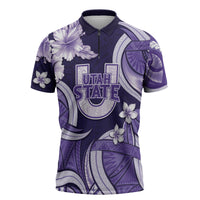 Utah State Polynesian Heritage Zipper Polo Shirt Floral Tribal Pattern Tropical Flowers LT05 Purple - Polynesian Pride