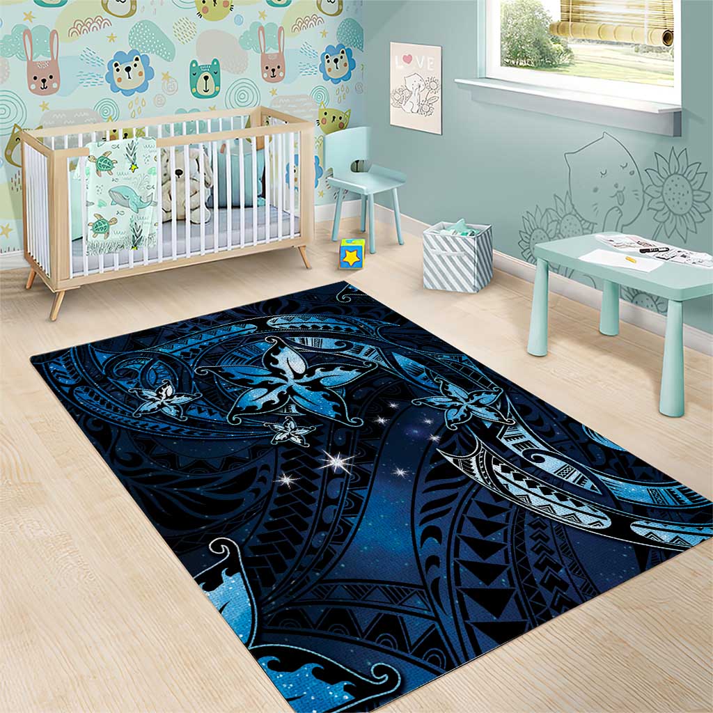 Hawaii Makahiki Season Area Rug Floral Tribal Tattoo Blue Galaxy