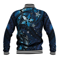Hawaii Makahiki Season Baseball Jacket Floral Tribal Tattoo Blue Galaxy