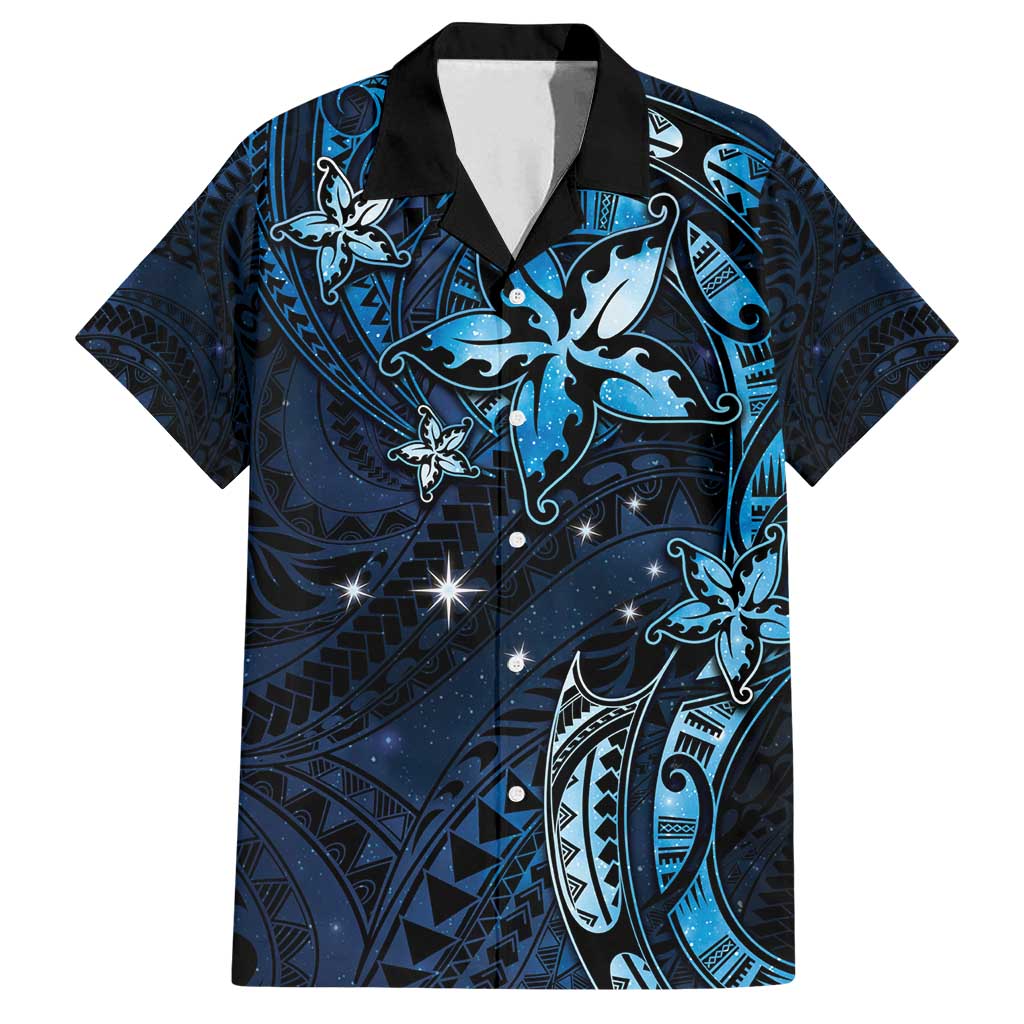Hawaii Makahiki Season Family Matching Tank Maxi Dress and Hawaiian Shirt Floral Tribal Tattoo Blue Galaxy