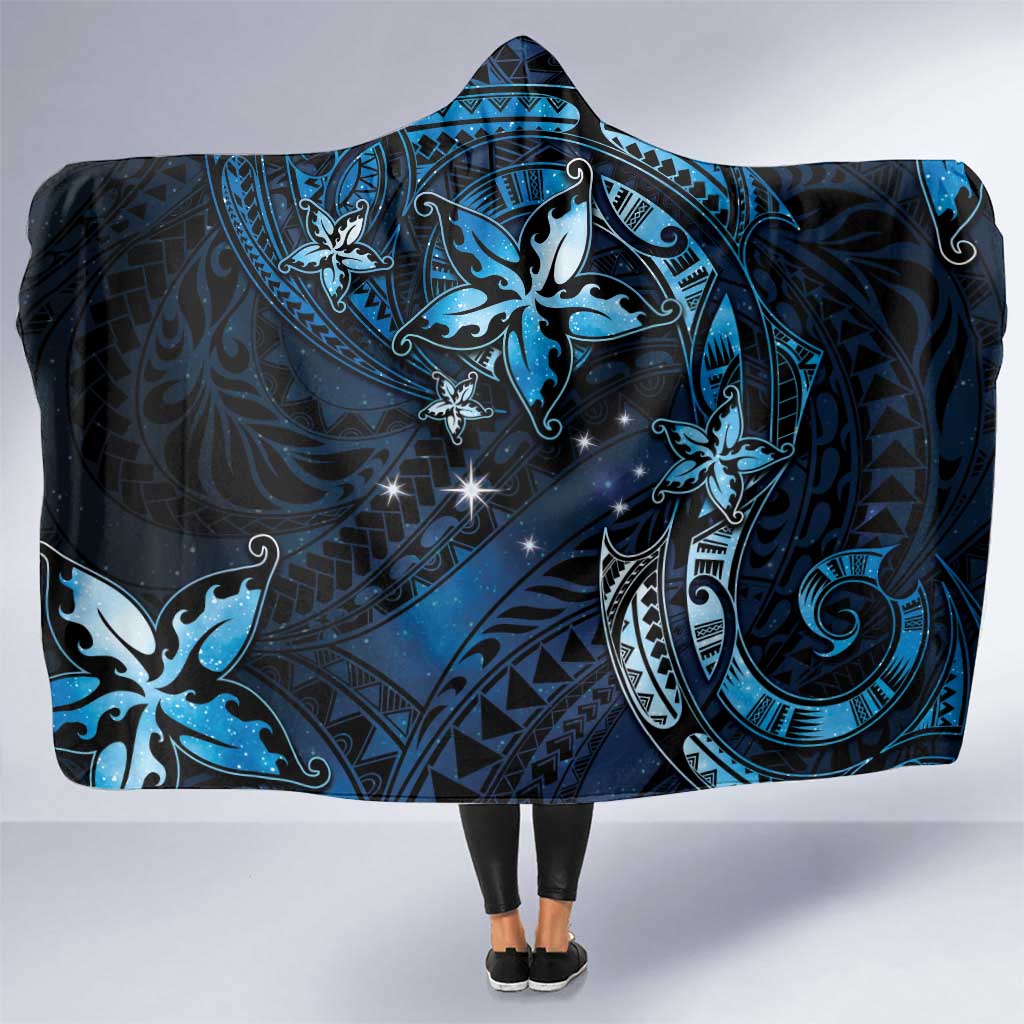 Hawaii Makahiki Season Hooded Blanket Floral Tribal Tattoo Blue Galaxy