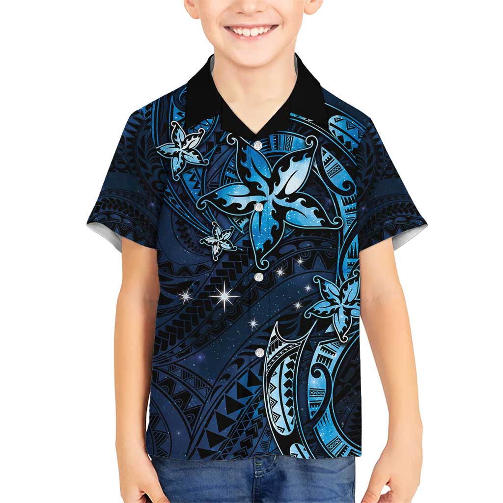 Hawaii Makahiki Season Kid Hawaiian Shirt Floral Tribal Tattoo Blue Galaxy LT05 Kid Blue - Polynesian Pride