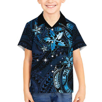 Hawaii Makahiki Season Kid Hawaiian Shirt Floral Tribal Tattoo Blue Galaxy LT05 Kid Blue - Polynesian Pride