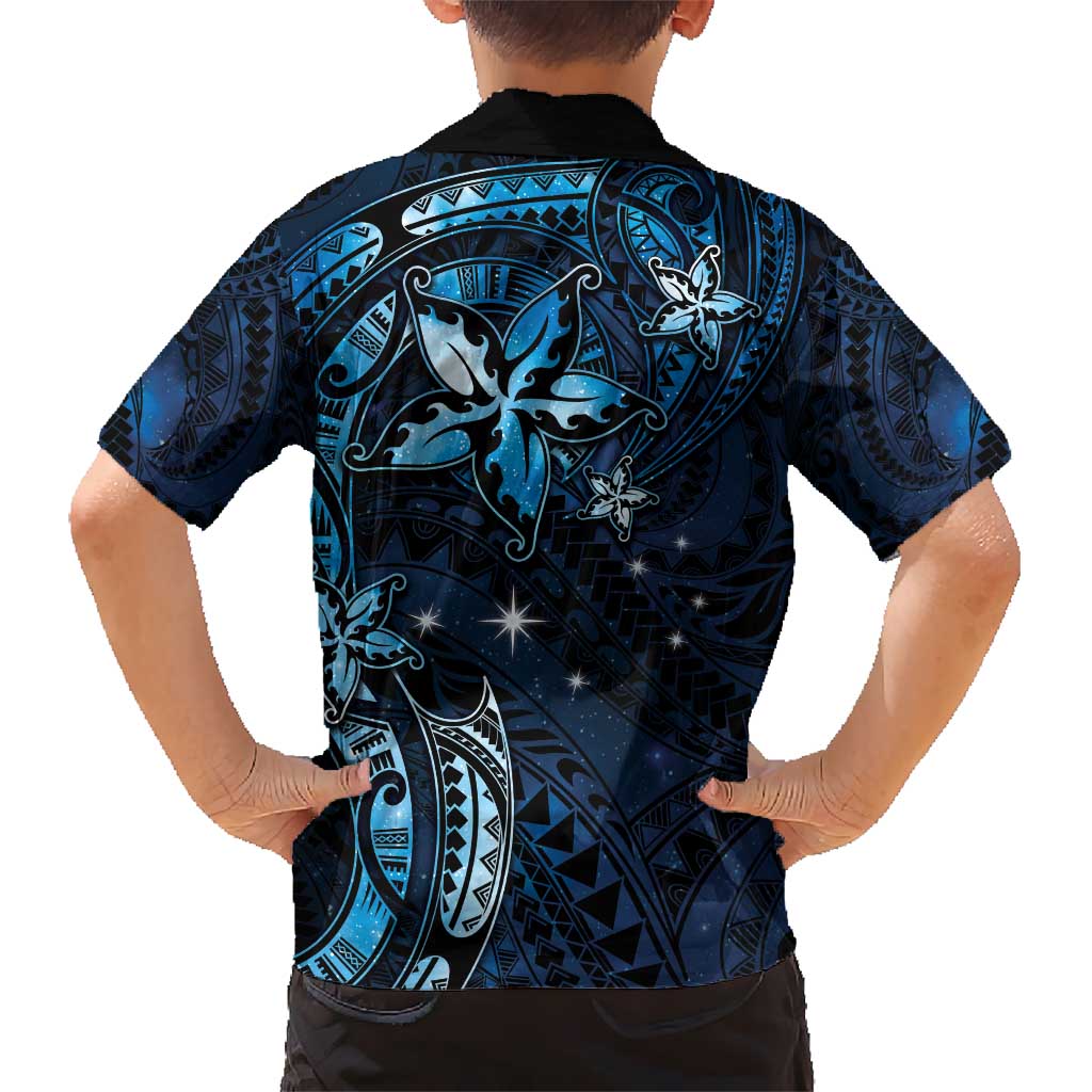 Hawaii Makahiki Season Kid Hawaiian Shirt Floral Tribal Tattoo Blue Galaxy LT05 - Polynesian Pride